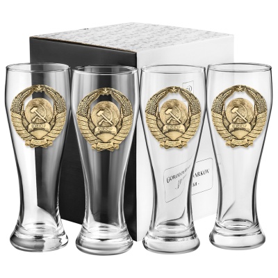 Набор 4 бокала для пива, накл. "Герб СССР" ВЕЛИКАЯ РОССИЯ ,в ч/б коробке