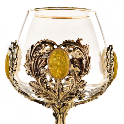 Бокал для коньяка Классик с искусственным камне "Янтарь желтый" 420 мл в подарочной коробке